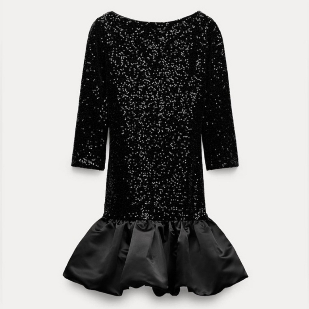 *Commense Black Bloggers Favorite Sequin Mini Dress XS Ruffled Hem Party Dress